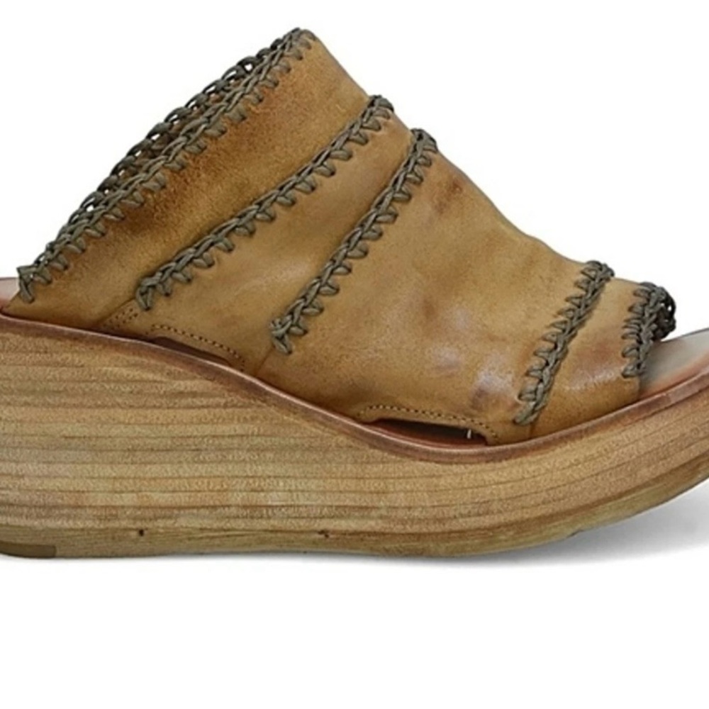 A.S. 98 Nelson Wedge Platform Clogs Brown Leather